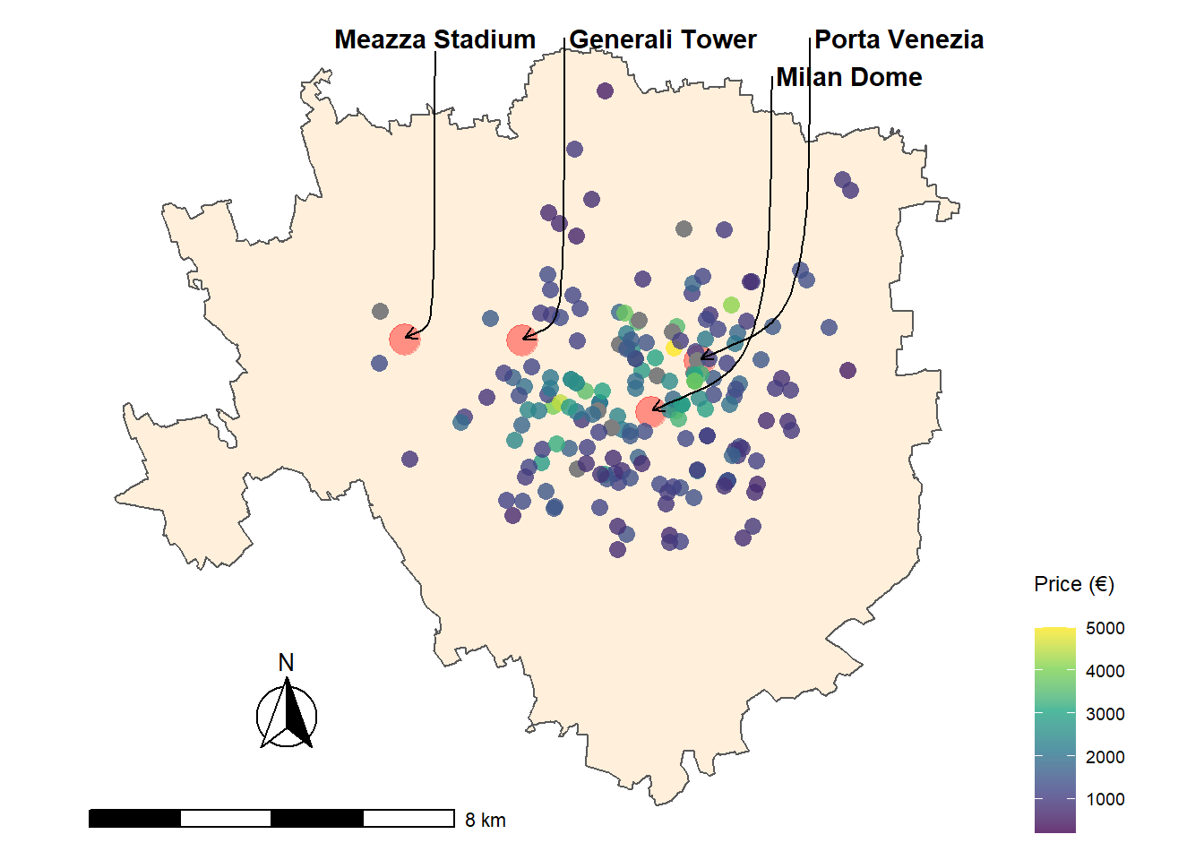 Milan Real Estate data within the Municpality borders, 4 points of interest